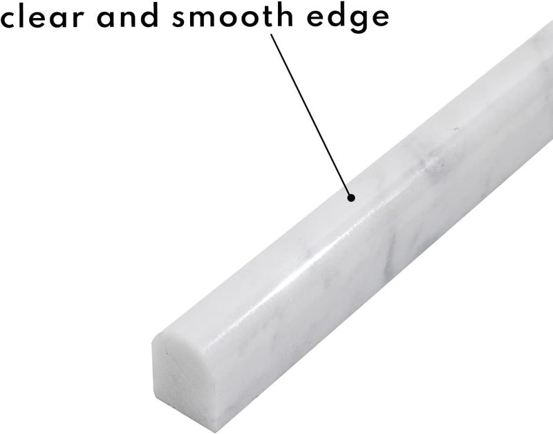 Lovdeco Carrara White 3/5" X 12" Marble Pencil Liner Tile, Edge Trim Molding for Shower and Backsplash, Bullnose Tile Trim Polished, 10 Pcs/Box - Image 5